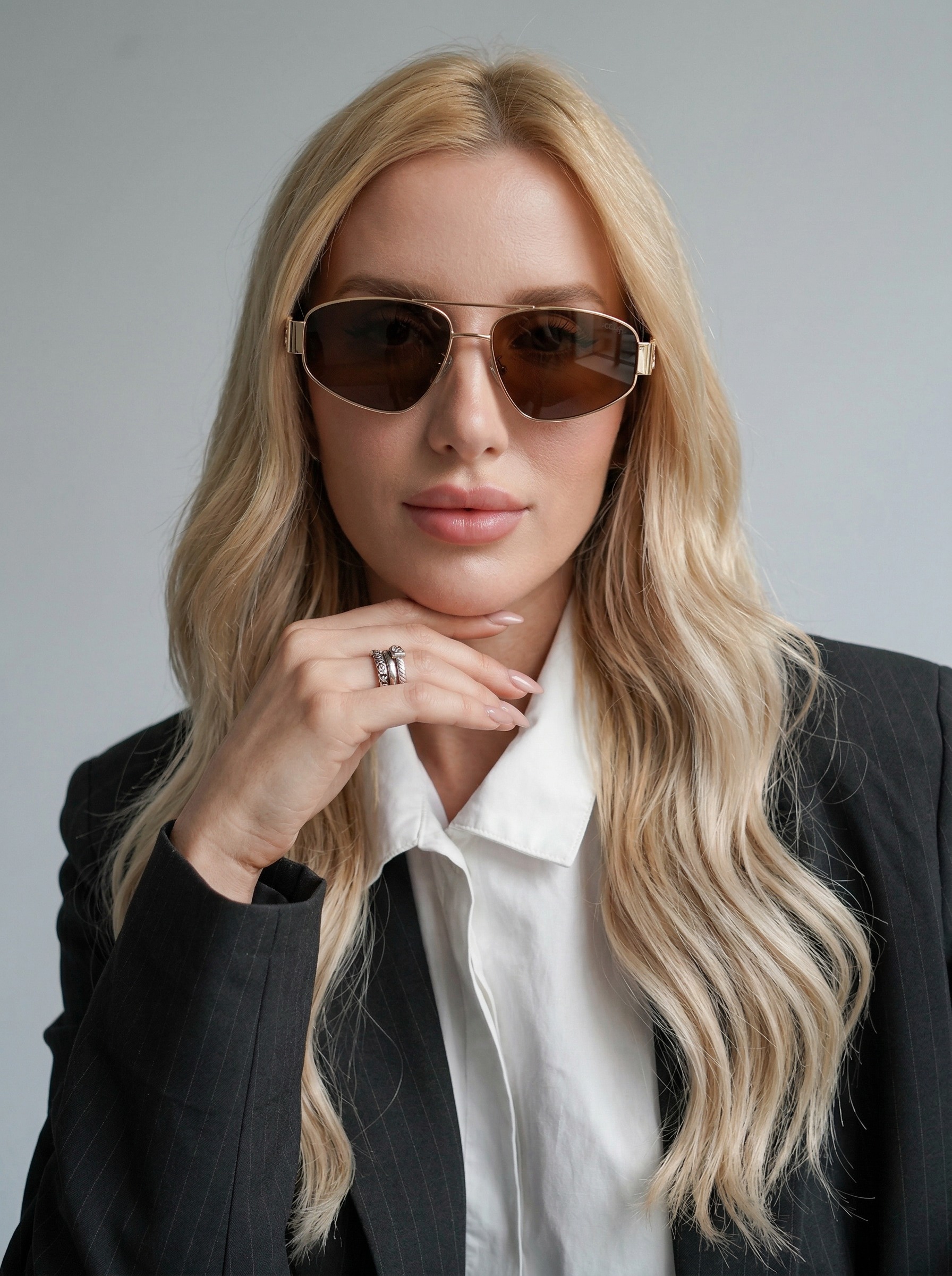 CLN - Güneş Gözlüğü Kahverengi Cam İnce Çerçeve Gold Sap