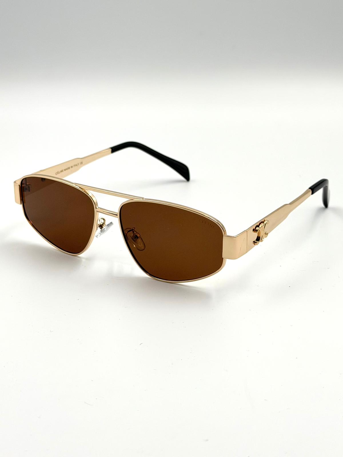 CLN - Güneş Gözlüğü Kahverengi Cam İnce Çerçeve Gold Sap