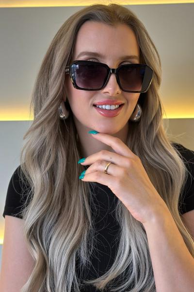 Cln - Güneş Gözlüğü Siyah Üç Logo Detay Lacivert Cam 07-2025-1